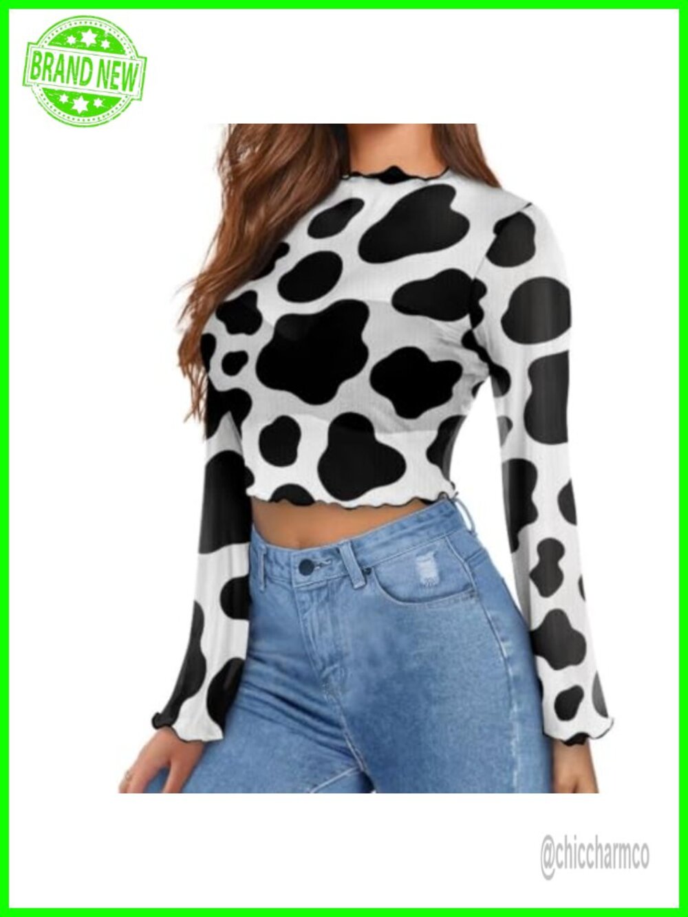 Women's Chiffon Bell Sleeve Cropped Tunic Top Long Sleeve